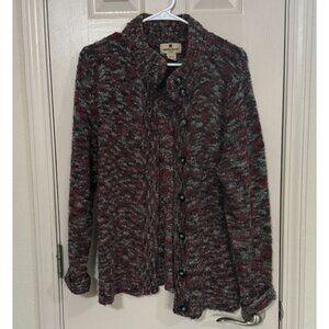 Woolrich Women's Heathered Grey and Red Button Up Sweater Jumper Women's sz L /z